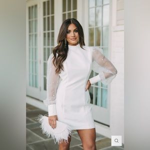 Shop These Three Pearl Embellished Mock Neck Dress- Off White
